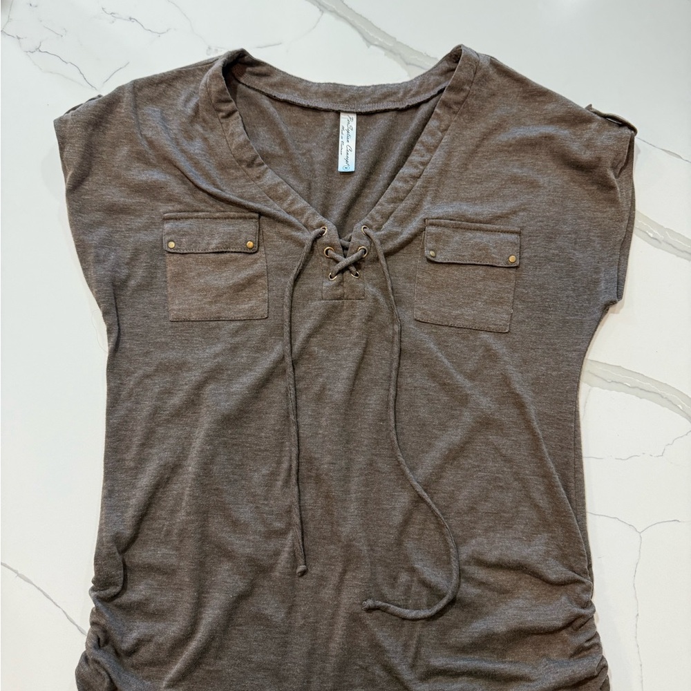 Per Seption Concept Brown Lace-Up Women's Top